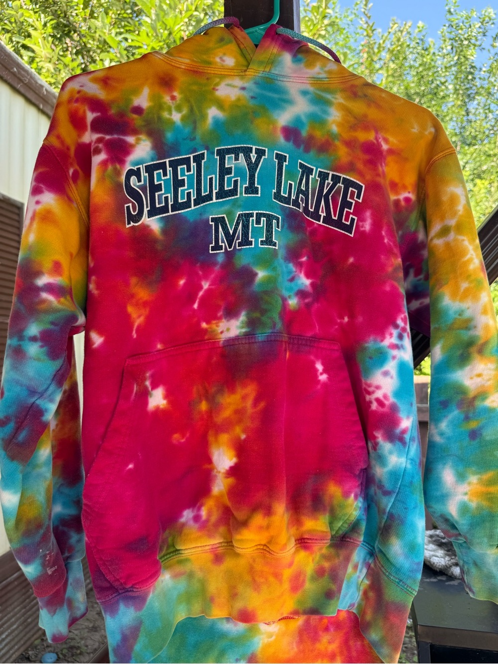 Good Times - Seeley Lake MT tie-dye Hoodie small